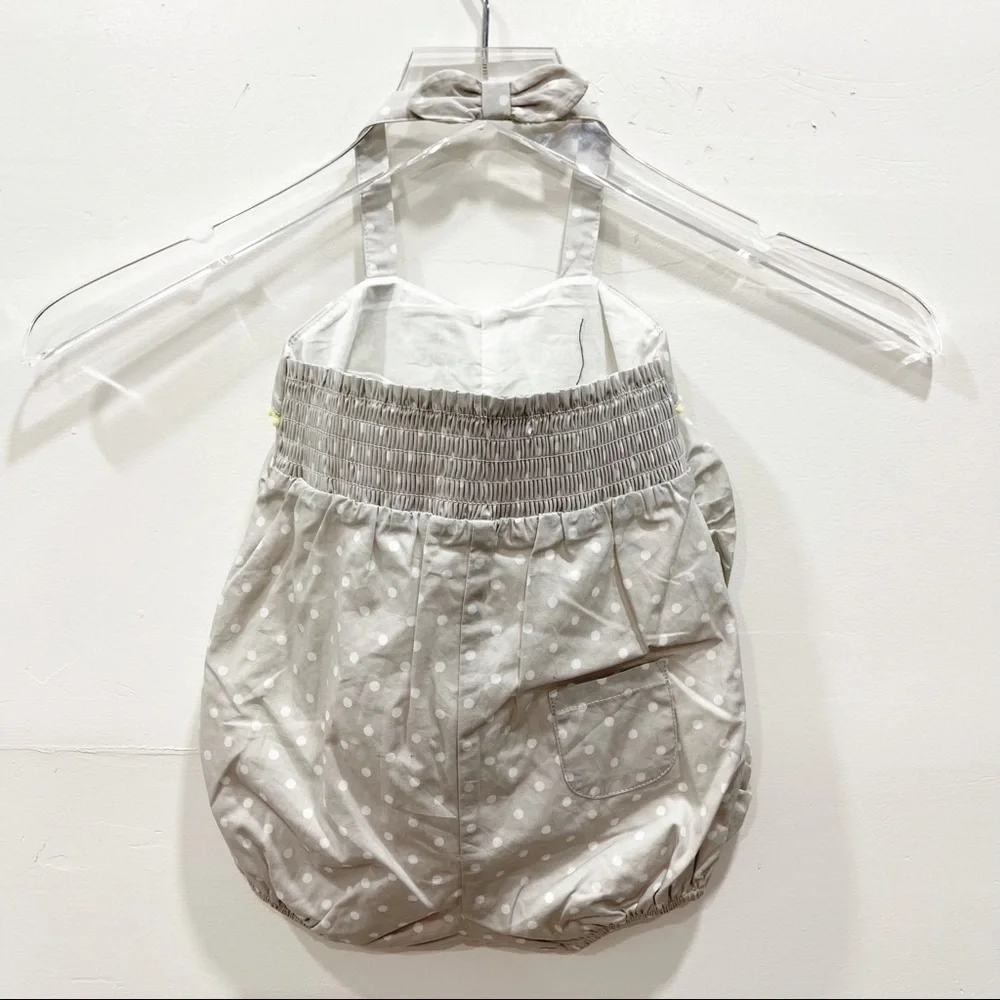 Janie and Jack Polka Dot Halter Romper Onesie Size 6-12 months Gray Dots